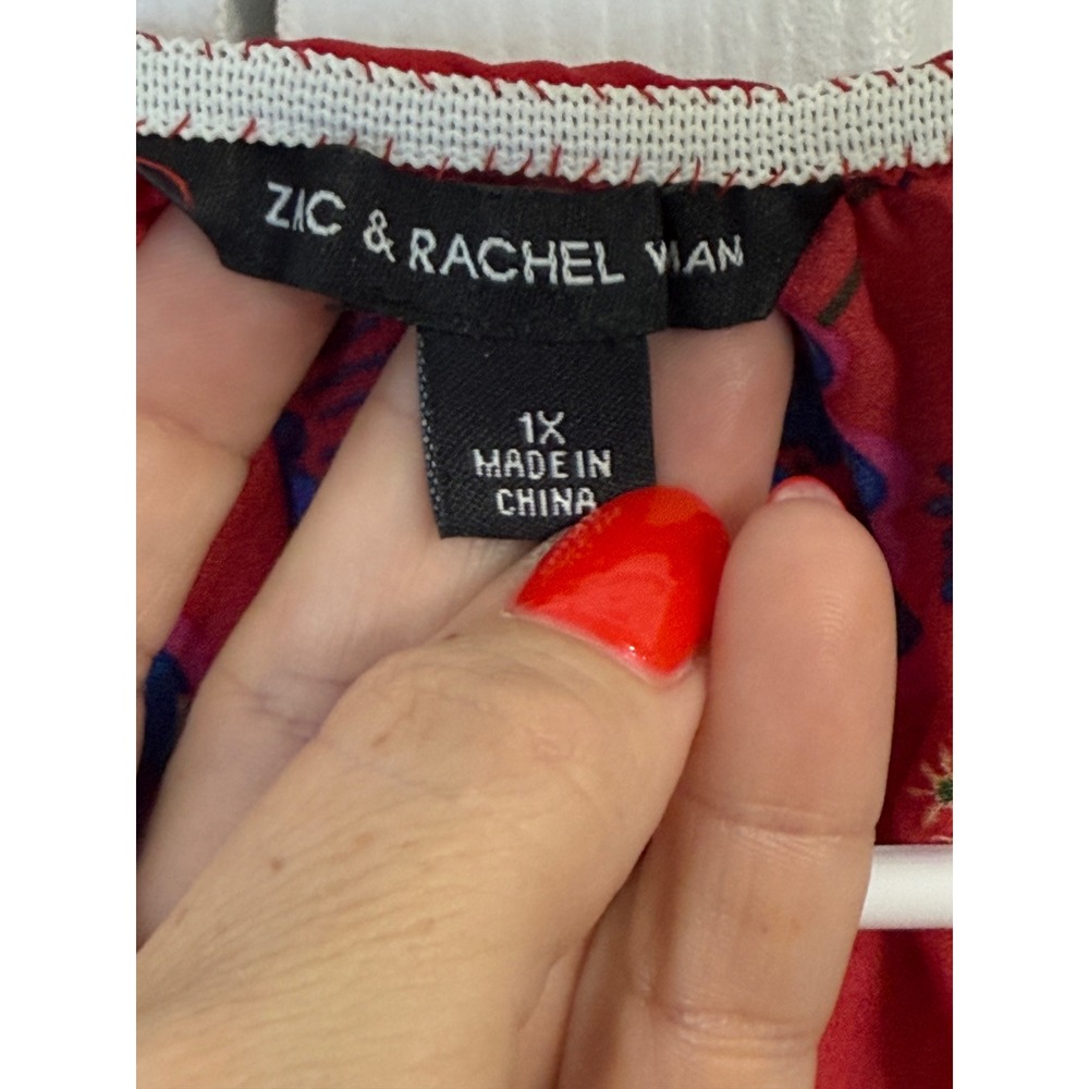 Zac‎ & Rachel Floral Blouse Button Sleeve Tie Detail Red Bohemian 1X - Picture 5 of 7